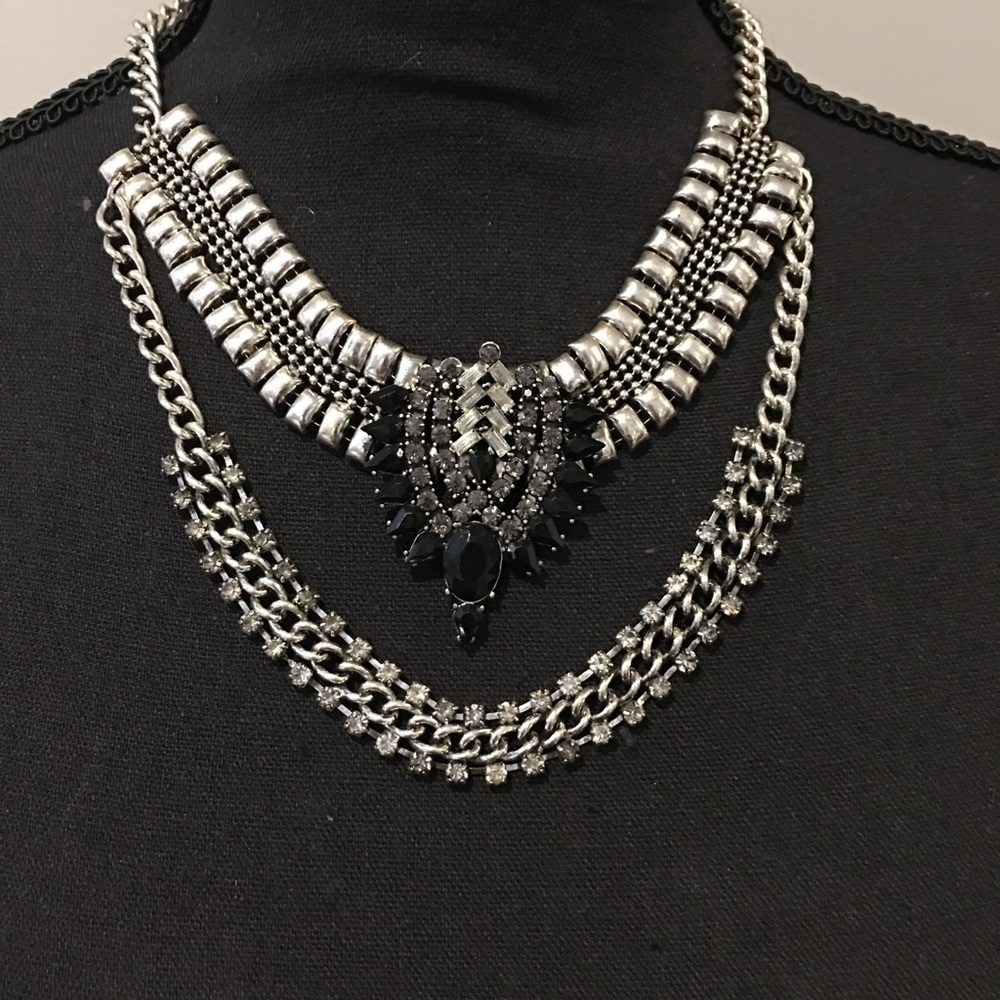 Silver and Black Statement Necklace
